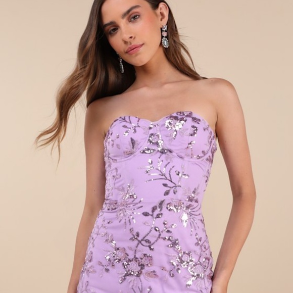 Lulus Confident Sensation Lavender Sequin Strapless Bustier Mini Dress Purple - Picture 1 of 1